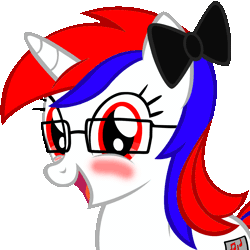 Size: 1342x1340 | Tagged: safe, artist:laptosic, derpibooru import, oc, unofficial characters only, pony, unicorn, animated, blushing, cute, eye shimmer, gif, glasses, looking at you, open mouth, simple background, smiling, solo, transparent background, vector