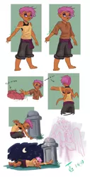 Size: 1024x2023 | Tagged: apple, artist:joan-grace, barefoot, clothes, crying, dark skin, derpibooru import, elf ears, feet, food, gravestone, human, humanized, magic, night, plucked wings, sad, safe, scar, scootaloo, scootaloo's parents, winged humanization, wings