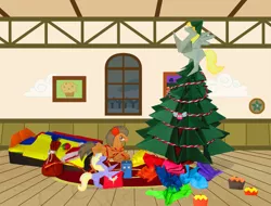 Size: 4751x3620 | Tagged: safe, artist:malte279, derpibooru import, derpy hooves, dinky hooves, doctor whooves, time turner, parasprite, pegasus, pony, absurd resolution, christmas, christmas tree, derpy star, doctor who, female, hearth's warming, mare, origami, tardis, tree
