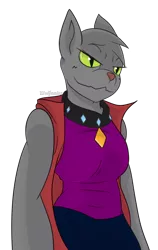 Size: 624x989 | Tagged: anthro, artist:wulfanite, breasts, clothes, collar, derpibooru import, diamond dog, female, femrover, rover, rule 63, safe, simple background, smiling, solo, transparent background