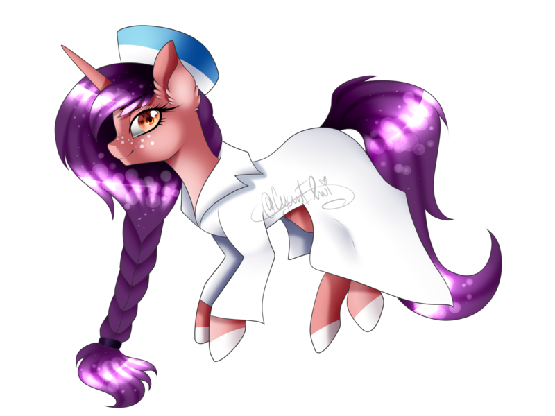 Size: 1600x1200 | Tagged: safe, artist:minelvi, derpibooru import, oc, unofficial characters only, pony, unicorn, braid, clothes, female, hat, mare, simple background, solo, transparent background