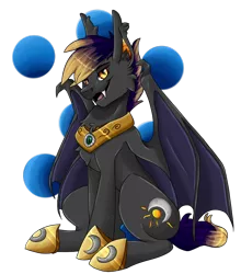 Size: 686x778 | Tagged: safe, artist:crecious, derpibooru import, oc, oc:sun rise, unofficial characters only, bat pony, pony, jewelry, sitting, solo