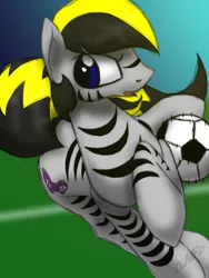 Size: 1125x1500 | Tagged: safe, artist:miniferu, derpibooru import, oc, oc:sly, unofficial characters only, earth pony, pony, football, solo, stripes