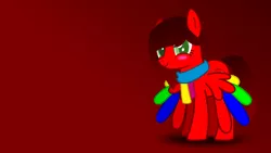 Size: 3414x1921 | Tagged: safe, artist:metropone, deleted from derpibooru, derpibooru import, oc, oc:metro, unofficial characters only, pegasus, pony, blushing, clothes, colored wings, eyestrain warning, multicolored wings, needs more saturation, saturated, scarf, simple background, solo, vector