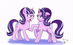 Size: 740x458 | Tagged: artist needed, safe, derpibooru import, starlight glimmer, pony, unicorn, duality, paradox, self paradox, self ponidox, simple background, time paradox, white background