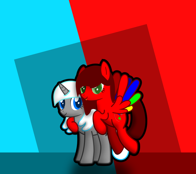 Size: 2992x2660 | Tagged: safe, artist:metropone, deleted from derpibooru, derpibooru import, oc, oc:charms, oc:metro, unofficial characters only, pegasus, pony, unicorn, colored wings, cutie mark, multicolored wings, shading, simple background, sisters, tongue out, twins, vector