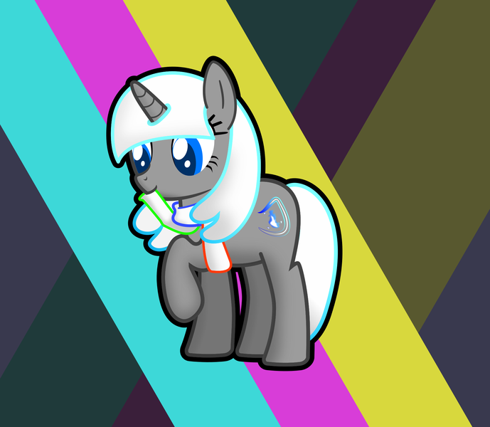 Size: 1886x1643 | Tagged: safe, artist:metropone, deleted from derpibooru, derpibooru import, oc, oc:charms, unofficial characters only, pony, unicorn, abstract background, clothes, cutie mark, female, mare, nom, scarf, solo, vector