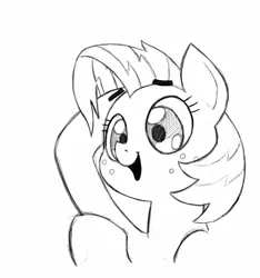 Size: 1049x1120 | Tagged: adorababs, artist:trickydick, babs seed, cute, derpibooru import, eyebrows, monochrome, open mouth, safe, solo, traditional art