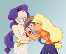 Size: 250x204 | Tagged: artist needed, safe, derpibooru import, applejack, rarity, human, colored sketch, cute, female, humanized, lesbian, lowres, magical lesbian spawn, mother and son, motherhood, offspring, parent:applejack, parent:rarity, parents:rarijack, picture for breezies, rarijack, shipping