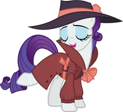 Size: 8660x7872 | Tagged: absurd resolution, artist:chrzanek97, clothes, coat, derpibooru import, detective rarity, eyes closed, fedora, hat, open mouth, rarity, rarity investigates, safe, simple background, solo, .svg available, transparent background, vector