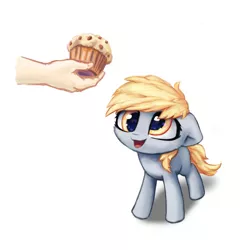 Size: 1731x1731 | Tagged: safe, artist:inowiseei, derpibooru import, part of a set, derpy hooves, human, cute, derpabetes, female, filly, food, hand, muffin, simple background, white background, wingless, younger