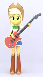 Size: 1080x1920 | Tagged: safe, artist:creatorofpony, artist:mkevinadam, derpibooru import, applejack, equestria girls, 3d, bass guitar, boots, cowboy boots, gradient background, musical instrument, shoes, solo