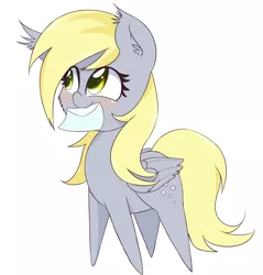 Size: 2200x2301 | Tagged: safe, artist:freefraq, derpibooru import, derpy hooves, pegasus, pony, blushing, cute, female, letter, mare, mouth hold, pointy ponies, simple background, solo, white background