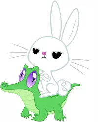 Size: 936x1172 | Tagged: alligator, angel bunny, artist:red4567, cute, derpibooru import, duo, gummy, pets riding pets, rabbit, ride, rider, riding, safe, simple background, white background
