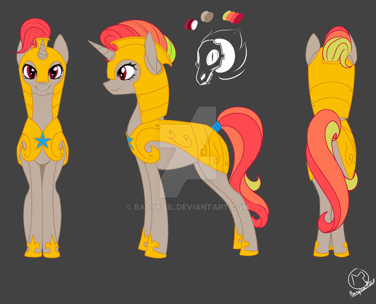 Size: 1023x828 | Tagged: safe, artist:basykail, derpibooru import, oc, unofficial characters only, pony, unicorn, female, gray background, guardsmare, mare, reference sheet, royal guard, simple background, solo, watermark