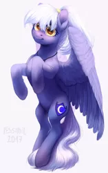 Size: 1024x1626 | Tagged: safe, artist:pessadie, derpibooru import, oc, oc:midnight blue, unofficial characters only, pegasus, pony, female, mare, rearing, simple background, solo