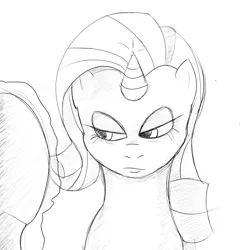 Size: 2000x2000 | Tagged: artist:gusty glade, bust, derpibooru import, grayscale, mirror, monochrome, rarity, safe, solo