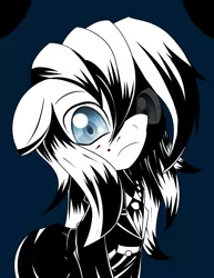 Size: 5100x6600 | Tagged: safe, artist:an-m, derpibooru import, oc, oc:aryanne, unofficial characters only, earth pony, pony, absurd resolution, blood, clothes, darkness, female, looking at you, monochrome, neo noir, partial color, shadow, solo, uniform