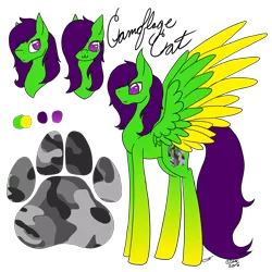 Size: 3000x3000 | Tagged: safe, artist:anxiouslilnerd, derpibooru import, oc, oc:camoflage cat, unofficial characters only, pegasus, pony, :3, eyestrain warning, neon, reference sheet, saturated