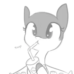 Size: 1280x1280 | Tagged: safe, artist:tjpones, derpibooru import, oc, unofficial characters only, original species, plane pony, pony, drink, drinking, drinking straw, grayscale, hoof hold, monochrome, plane, simple background, sipping, solo, straw, white background