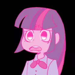 Size: 2048x2048 | Tagged: safe, artist:michael rosen, derpibooru import, twilight sparkle, ponified, pony, equestria girls, anime, black background, d:, equestria girls ponified, open mouth, parody, reaction image, sad, shocked, simple background, solo, space patrol luluco, style emulation