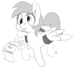 Size: 1280x1162 | Tagged: safe, artist:pabbley, derpibooru import, derpy hooves, pegasus, pony, derp, female, grayscale, mare, monochrome, saddle bag, simple background, solo, tongue out, white background