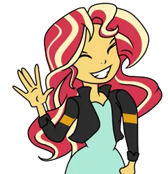 Size: 619x643 | Tagged: safe, artist:upgraderath, derpibooru import, sunset shimmer, equestria girls, friendship games, clothes, cute, deleted scene, eyes closed, shimmerbetes, simple background, solo, transparent background, waving, what more is out there