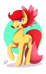 Size: 1200x1920 | Tagged: safe, artist:joe0316, artist:laptop-pone, derpibooru import, oc, oc:rosa blossomheart, unofficial characters only, earth pony, pony, looking at you, open mouth, raised hoof, signature, solo