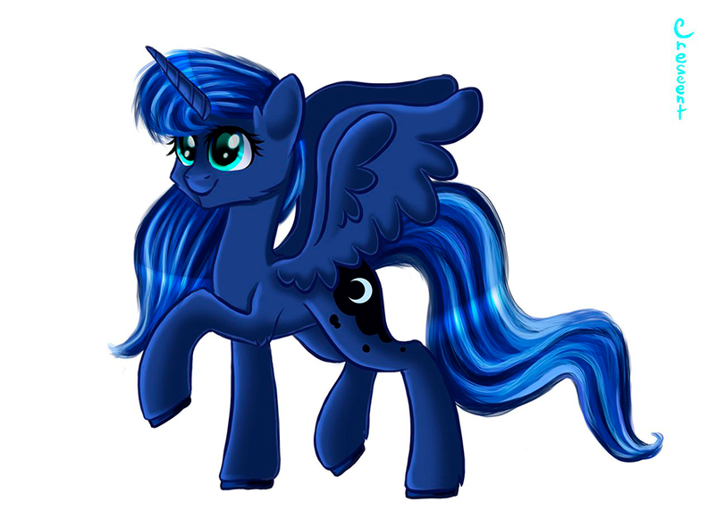 Size: 900x653 | Tagged: safe, artist:demiom, derpibooru import, princess luna, raised hoof, simple background, solo, spread wings