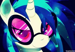 Size: 1024x718 | Tagged: safe, artist:lilapudelpony, derpibooru import, vinyl scratch, pony, unicorn, cute, ear fluff, lidded eyes, looking at you, smiling, solo, sunglasses, vinylbetes