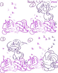 Size: 1280x1611 | Tagged: safe, artist:adorkabletwilightandfriends, derpibooru import, spike, starlight glimmer, twilight sparkle, twilight sparkle (alicorn), alicorn, dragon, pony, unicorn, comic:adorkable twilight and friends, adorkable twilight, comic, cute, eyes closed, female, glimmerbetes, heart, lineart, love, male, mama twilight, mare, onomatopoeia, prone, purring, raised hoof, simple background, sleeping, slice of life, smiling, spikabetes, spikelove, twiabetes, wing blanket, zzz