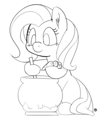 Size: 1280x1563 | Tagged: 30 minute art challenge, artist:pabbley, carrot, cauldron, derpibooru import, fluttershy, food, grayscale, hoof hold, monochrome, safe, simple background, sitting, sketch, solo, white background