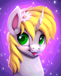 Size: 518x650 | Tagged: safe, artist:rodrigues404, derpibooru import, oc, oc:dizzy down, unofficial characters only, pony, unicorn, animated, blinking, bust, cinemagraph, flower, flower in hair, gif, heart eyes, portrait, solo, tongue out, wingding eyes