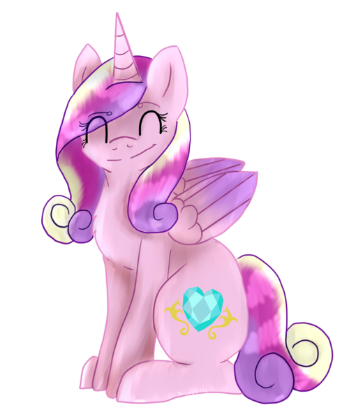 Size: 1500x1800 | Tagged: artist:drippykitty, cute, cutedance, derpibooru import, eyes closed, princess cadance, safe, simple background, sitting, smiling, solo, transparent background