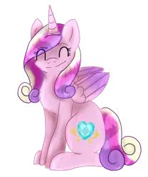 Size: 1500x1800 | Tagged: artist:drippykitty, cute, cutedance, derpibooru import, eyes closed, princess cadance, safe, simple background, sitting, smiling, solo, transparent background