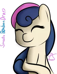 Size: 1000x1300 | Tagged: safe, artist:lyres-art, derpibooru import, bon bon, sweetie drops, earth pony, pony, adorabon, bust, cute, eyes closed, simple background, smiling, solo, white background