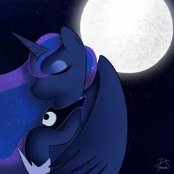 Size: 3200x3200 | Tagged: safe, artist:lyres-art, derpibooru import, princess luna, alicorn, pony, bust, eyes closed, moon, night, solo