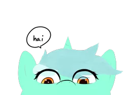 Size: 4000x3000 | Tagged: safe, artist:lyres-art, derpibooru import, lyra heartstrings, pony, unicorn, close-up, dialogue, hai, hi, looking at you, peeking, simple background, solo, speech bubble, transparent background