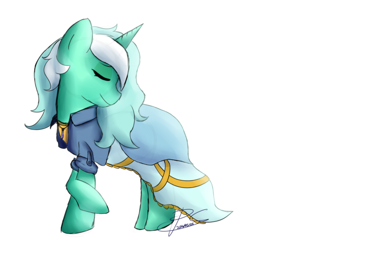 Size: 1600x1067 | Tagged: safe, artist:lyres-art, derpibooru import, lyra heartstrings, pony, unicorn, alternate hairstyle, clothes, dress, eyes closed, smiling, solo