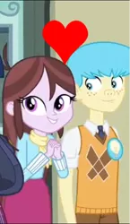 Size: 370x640 | Tagged: safe, derpibooru import, edit, edited screencap, screencap, bright idea, velvet sky, equestria girls, friendship games, background human, brightsky, heart, humans standing next to each other, nerd, shipping, techies