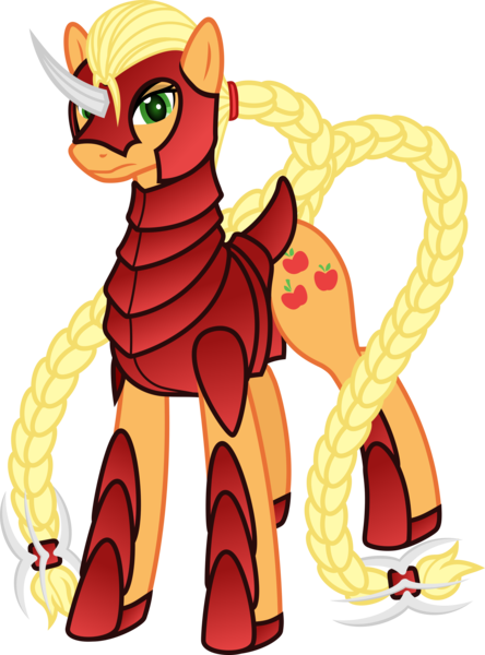 Size: 7400x10000 | Tagged: absurd resolution, applejack, armor, artist:salemcat, braid, braided tail, colored pupils, derpibooru import, long mane, long tail, looking at you, safe, simple background, solo, transparent background