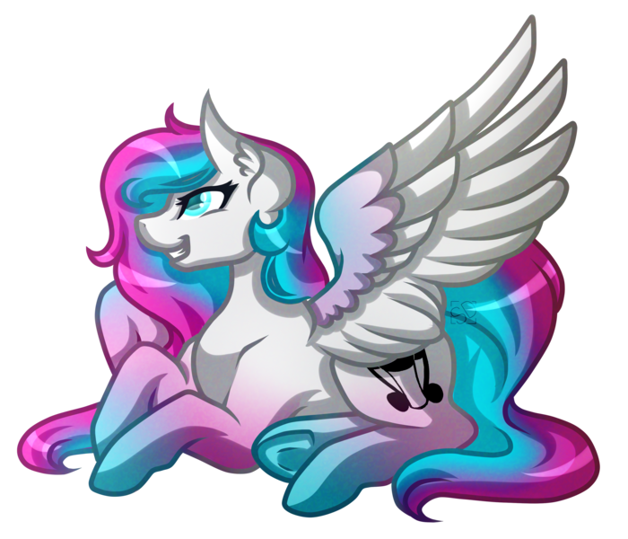 Size: 3500x3000 | Tagged: safe, artist:amazing-artsong, derpibooru import, oc, oc:shimmer strike, unofficial characters only, pegasus, pony, colored pupils, colored wings, ear fluff, female, high res, looking up, mare, multicolored wings, prone, simple background, smiling, solo, transparent background, underhoof