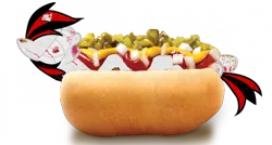 Size: 850x457 | Tagged: derpibooru import, fallout equestria, food, grimdark, horse meat, hot dog, meat, meme, oc, oc:blackjack, sausage, sausagejack, simple background, solo, unofficial characters only, wat