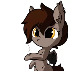 Size: 1280x1280 | Tagged: safe, artist:tjpones, derpibooru import, oc, oc:super rad bat gal, unofficial characters only, bat pony, pony, bruised, chest fluff, ear fluff, ear piercing, earring, jewelry, piercing, pouting, simple background, solo, white background