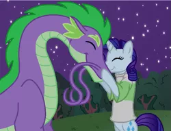 Size: 739x565 | Tagged: safe, artist:srbarker, derpibooru import, rarity, spike, dragon, eastern dragon, chihiro ogino, haku, kohaku river, male, parody, shipping, sparity, spirited away, straight