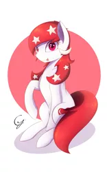 Size: 1200x1920 | Tagged: safe, artist:joe0316, artist:laptop-pone, derpibooru import, oc, oc:temmy, unofficial characters only, earth pony, pony, female, looking at you, mare, mascot, nation ponies, raised hoof, red eyes, signature, simple background, singapore, sitting, smiling, solo, tongue out, white background