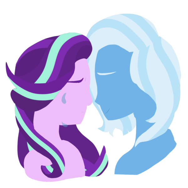 Size: 1280x1280 | Tagged: safe, artist:doodledonut, derpibooru import, starlight glimmer, trixie, equestria girls, bust, crying, equestria girls-ified, female, lesbian, portrait, shipping, simple background, smiling, startrix, transparent background