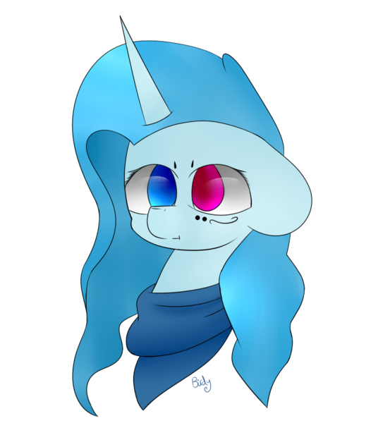 Size: 843x915 | Tagged: safe, derpibooru import, oc, oc:bird song, unofficial characters only, pony, unicorn, bust, clothes, heterochromia, portrait, scarf, simple background, solo, transparent background