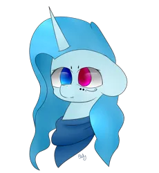 Size: 843x915 | Tagged: safe, derpibooru import, oc, oc:bird song, unofficial characters only, pony, unicorn, bust, clothes, heterochromia, portrait, scarf, simple background, solo, transparent background