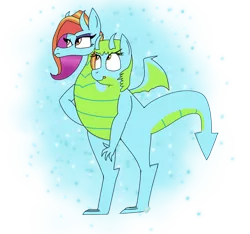 Size: 1600x1500 | Tagged: safe, artist:rai2n, derpibooru import, sassy saddles, whoa nelly, dragon, fusion, looking away, looking up, multiple heads, sassy nelly, smiling, spread wings, tongue out, two heads, two-headed dragon, we have become one